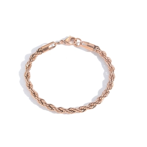 Polished rose gold stainless steel rope chain bracelet with secure lobster clasp closure