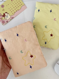 Star embroidery fabric travel passport wallet in honey pink and lemon yellow