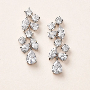 Elegant silver tassel earrings with sparkling teardrop and marquise cut zircons