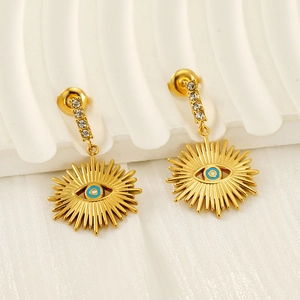 Evil Eye Sunburst Earrings Stainless Steel 18K Gold Plated Rhinestone Celestial Dangle Jewelry For Women
