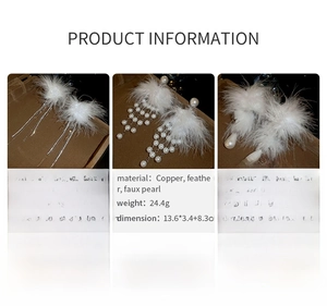 Detailed chart showing weights and dimensions for pearl and feather tassel earrings