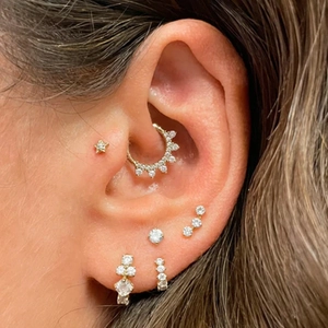 Elegant gold S925 silver heart and star stud earring set with sparkling zircon stones