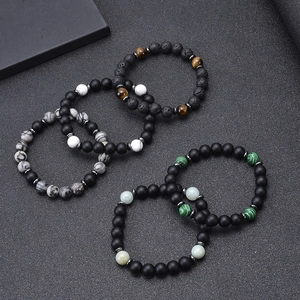 8mm natural lava stone and tiger eye beaded stretch bracelets for men and women
