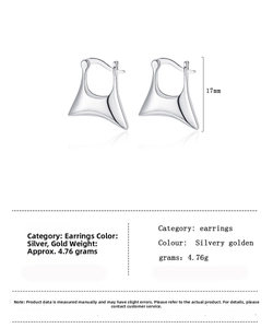 Detailed view of silver hoop earrings showing 17mm height and sleek triangular design