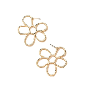 Elegant gold hollow five-petal flower stud earrings with a polished metallic finish