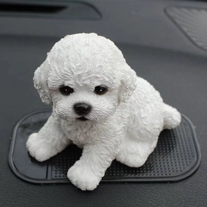Figurine réaliste de chiot Bichon Frisé en résine pour tableau de bord et décoration