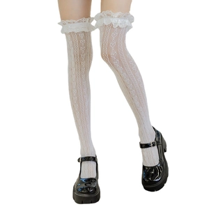 Lolita Overknee Strümpfe Spitze Herzmuster Rüschen Hohl Aus JK Mädchen Baumwollmischung Lange Socken Süß