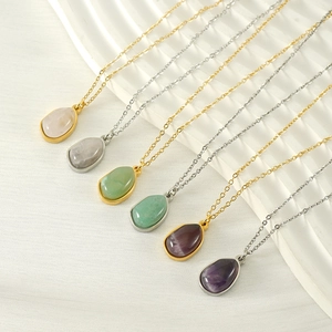 Irregular Geometric Natural Stone Pendant Necklace Stainless Steel 18K Gold Plated Clavicle Chain Fashion Jewelry Women