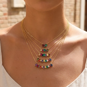 Vintage Copper Gold Plated Multicolor Marquise Zirconia Necklace High End Light Luxury Irregular Clavicle Chain Jewelry