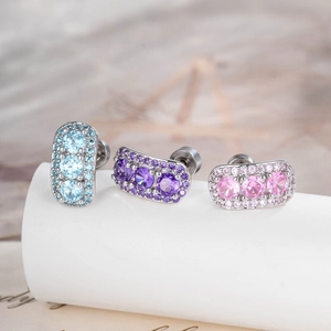 Cartilage Piercing Stud Titanium Steel Copper Cubic Zirconia Micro Pave Curved Design Delicate Fashion Jewelry For Women