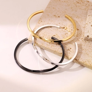 Bracciale Rigido Aperto Mobius in Acciaio Inossidabile a Forma di C Oro Nero Argento Bracciale Regolabile per Donna Gioielli