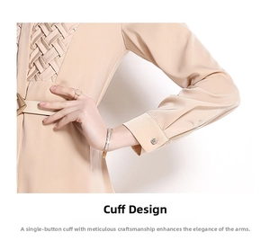Detail of elegant beige dress sleeve with single-button cuff and high-quality fabric