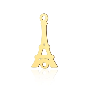 Polished golden stainless steel Eiffel Tower charm pendant with top ring detail