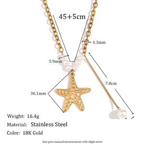 18K gold plated stainless steel starfish necklace with pearls and tassel detail