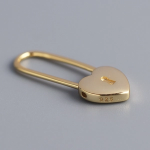 S925 sterling silver heart lock earring charm in gold finish with hallmark