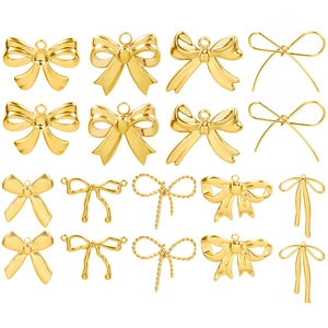 20 golden 304 stainless steel bow pendants in various hollow and solid designs