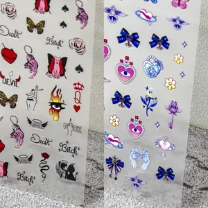 Autocollants Art Ongles Relief Auto-adhésifs Chat Rose Papillon Nœud Punk Style Y2K Pour Décorations Manucure DIY