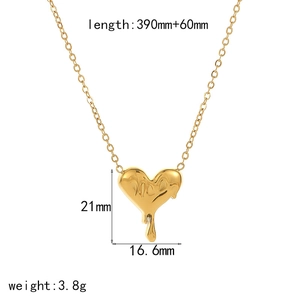 18K gold fluid heart pendant necklace with size dimensions and polished metal texture