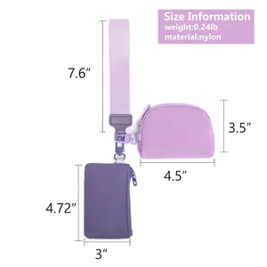Portable nylon wrist pouch set with card holder and mini change purse for easy storage