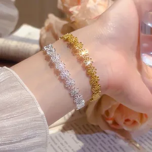 Elegant hollow daisy flower open bangles in gold and silver finish for women
