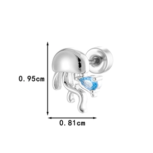 Jellyfish ear stud with blue teardrop zircon, 0.95cm height and 0.81cm width size
