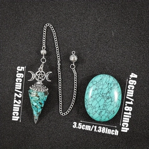 Natural crystal turquoise pendulum set with star moon charms and oval stone