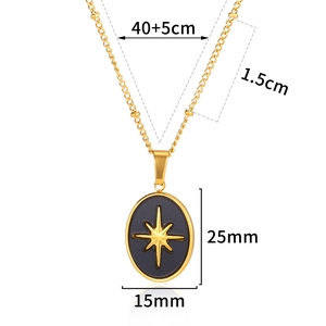 Detailed view of gold oval star pendant necklace showing 40+5cm chain and dimensions