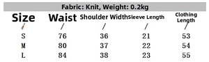 Detailed size chart for women's short sleeve polo top showing S, M, L dimensions