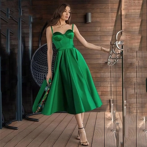 Women Satin Spaghetti Strap Evening Dress A-Line Formal Party Gown Sleeveless Backless Prom Elegant