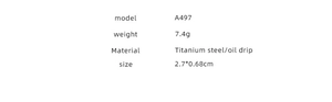 Technical specifications for model A497 titanium steel ring with weight and size details