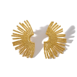 Retro vintage sunburst semi-circle earrings in 18K gold plated stainless steel