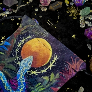 Mystical tarot drawstring bag with snake and moon print for crystals and dice storage
