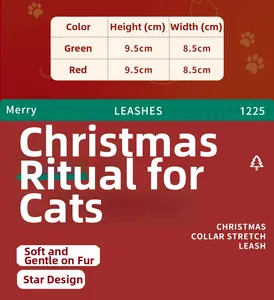 Tableau des tailles de colliers de Noël pour chats avec dimensions 9.5cm x 8.5cm en rouge