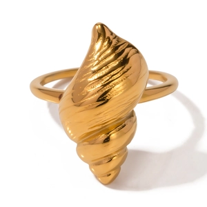 Gold stainless steel conch shell ring with ocean texture in a high-shine mirror finish