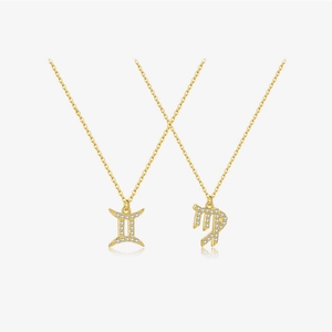 Zodiac Necklace 925 Sterling Silver White Zircon Twelve Constellations Symbol Pendant Gold Plated Jewelry For Women