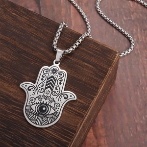 Collana Pendente Mano Di Fatima Vintage Acciaio Inossidabile Malocchio Inciso Laser Gioielli Spirituali Per Donna Uomo