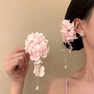 Pince à Cheveux Élégante en Forme de Fleur en Tissu Avec Gland de Goutte d'Eau en Perle Artificielle pour Femme Accessoires Doux