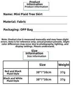 Size chart for 38cm plaid Christmas tree skirts in red-black and white-black patterns