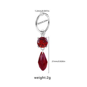 Boucle d'oreille en acier inoxydable avec pendentifs en zircon rouge et dimensions