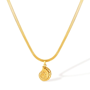 Golden conch pendant necklace for women with elegant stainless steel snake chain