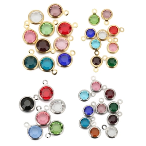 Multi-colored 8mm zircon crystal pendants in gold and silver stainless steel bases