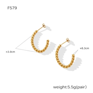 Detail view of gold twisted rope hoop earrings showing 3.0cm height and 5.5g weight specs