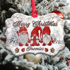 Acrylic Merry Christmas Gnomies hanging ornament with red silk ribbon for festive decor