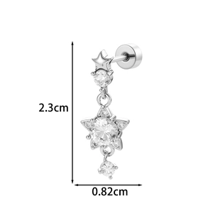 Delicate silver star dangle earring with sparkling cubic zirconia stones, 2.3cm length