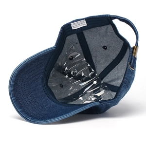 Deep blue washed denim baseball cap with letter C embroidery and adjustable strap back