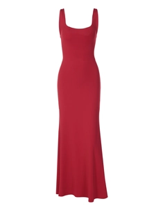 Robe longue rouge moulante sexy dos nu avec détails de bretelles croisées