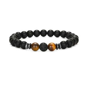8mm matte black beads bracelet with tiger eye stones and lava rock accents