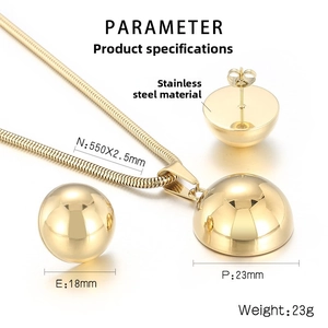 Detailed dimensions of golden hollow heart jewelry set with necklace and ball earrings