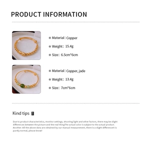 Specifications of 18k gold-plated Pixiu jade bracelets with weight and size details