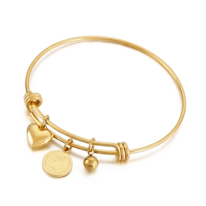 Adjustable Stainless Steel Heart And Queen Coin Charm Bangle Bracelet For Women Vintage Elegant Fashion Jewelry